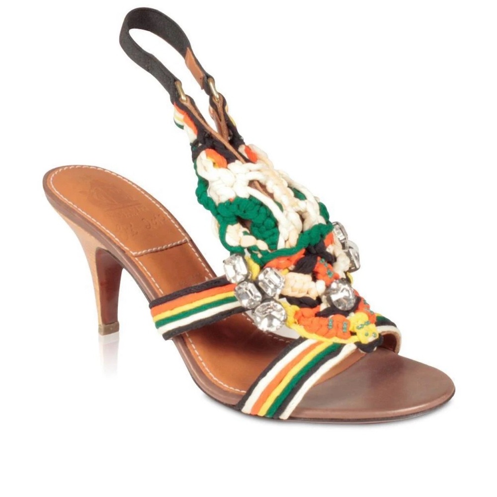 VTG Lanvin Women's Designer Shoes Rainbow Multi-Color Jewel Woven Leather Sandal
